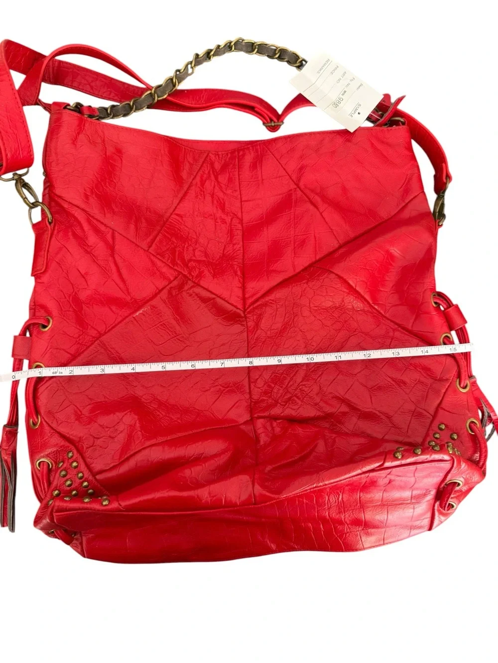 Red Studded Hobo Shoulder Bag